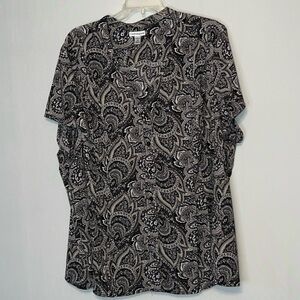 Croft & Barrow Shirt Women's 3X Paisley Button Down Short Sleeve Lightweight Top